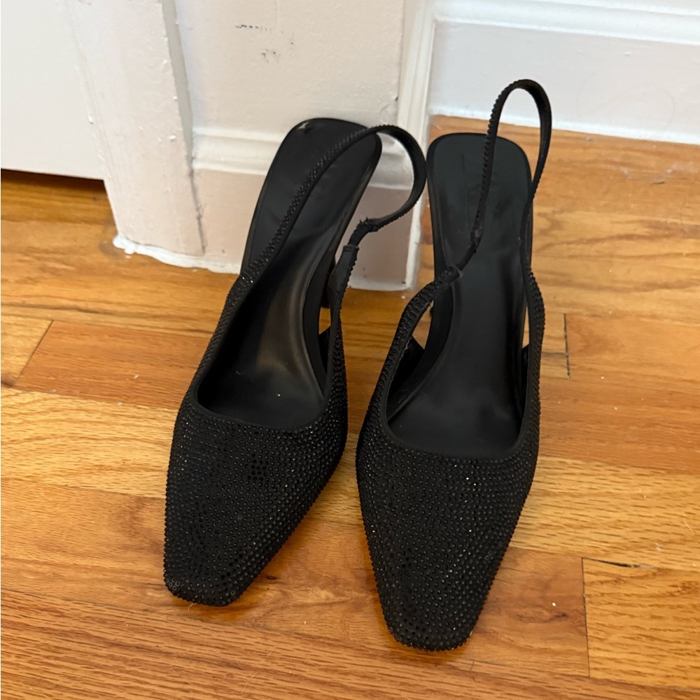 Black rhinestone slingback heels size 8
